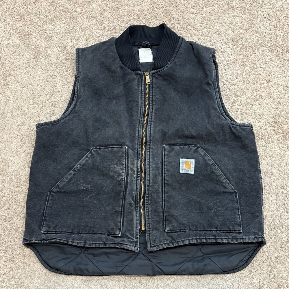 Vintage Carhartt Quilt Lined Vest Men's Large Black Arctic Duck Canvas V02 BLK